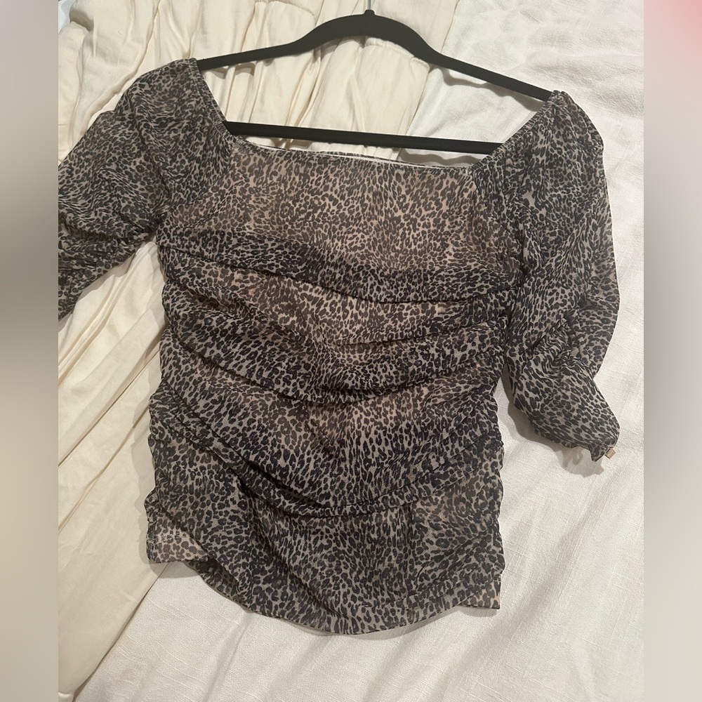 Anthropologie Leopard  Ruched Square-Neck Top